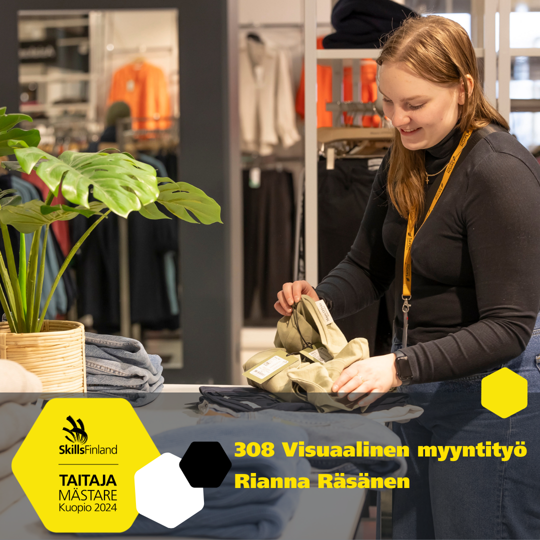 Taitaja-finalisti harjoittelemassa visuaalista myyntityötä.